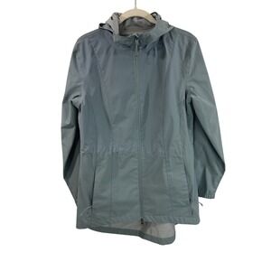 Avalanche Women Medium Raincoat Blue Gray Zipper Front Hood Zippered Pockets